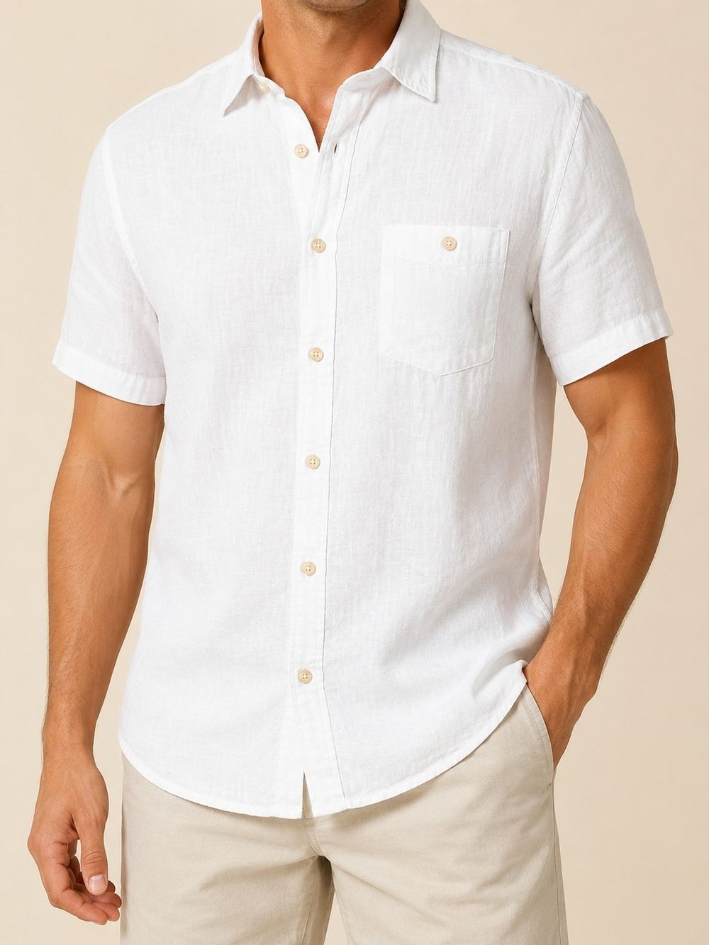 Weatherproof Vintage Men's White Linen Blend Button Front Camp Shirt Medium M Be